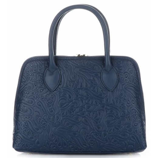 Eleganckie Torebki Skórzane Kuferki firmy Genuine Leather Granatowe