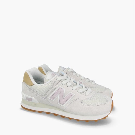 Buty sportowe damskie beżowe New Balance do biegania w stylu młodzieżowym płaskie z zamszu sznurowane