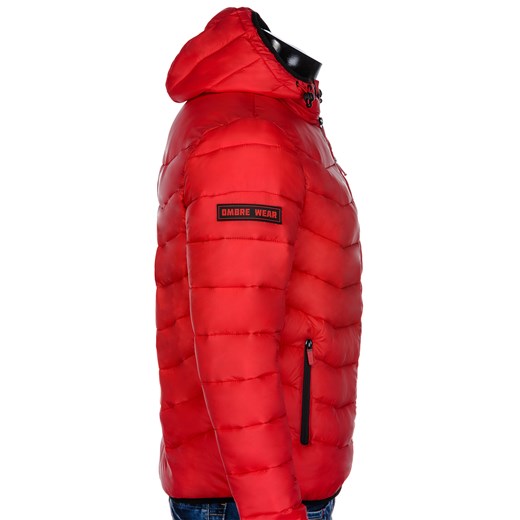 Kurtka męska czerwona Ombre Clothing casualowa z poliestru