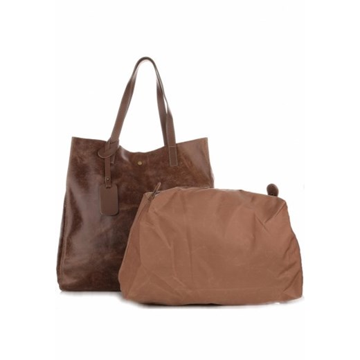 Torba Skórzana Shopper Bag z Kosmetyczką Brąz (kolory)
