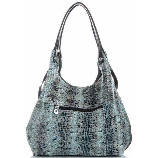 Velina Fabbiano Designerskie Włoskie Torebki Skórzane Shopper XL w modne wzory Błękitne (kolory) Velina Fabbiano PaniTorbalska