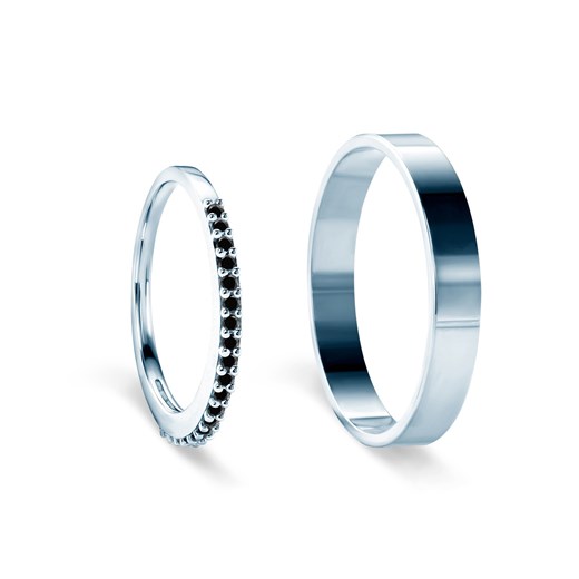 Obrączki Share Your Love: białe złoto, czarny diament, płaskie, 3 mm Savicki wyprzedaż