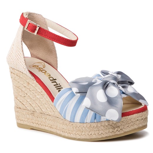 Espadryle damskie Espadrilles wielokolorowe na platformie skórzane z klamrą