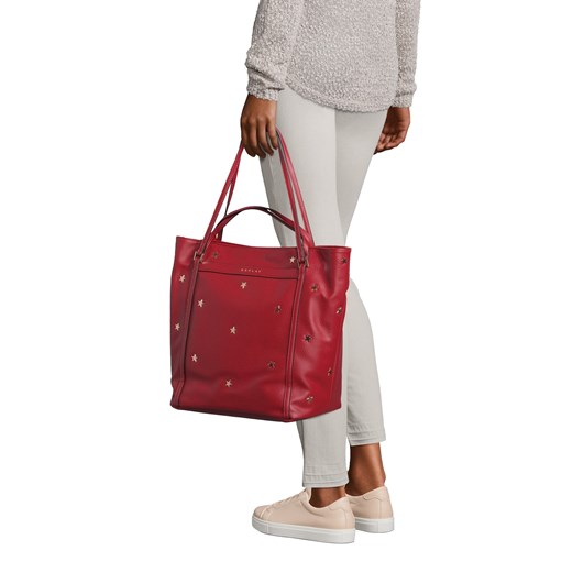 Shopper bag czerwona Replay skórzana bez dodatków na ramię