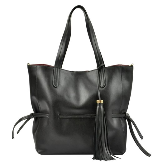 Shopper bag Innue elegancka skórzana matowa z frędzlami