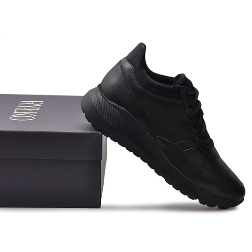 Sneakersy damskie czarne Ryłko bez wzorów skórzane