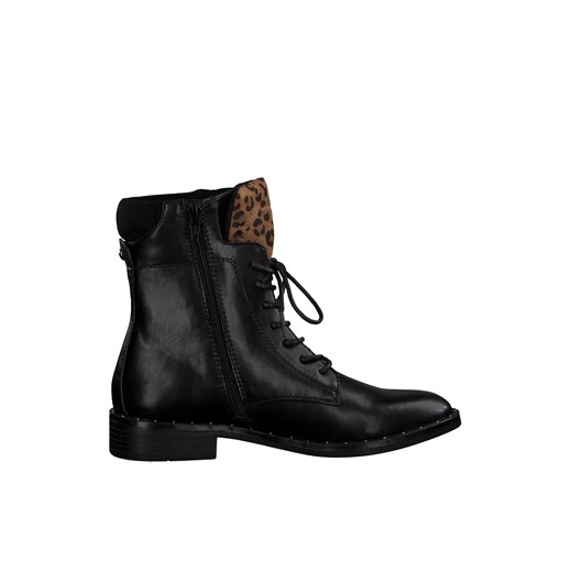 Czarne workery damskie S.Oliver casual w zwierzęcy wzór skórzane