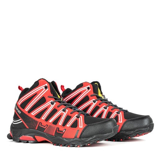 Czarne sportowe męskie buty trekkingowe z czerwoną wstawką Everest - Obuwie Royalfashion.pl 46