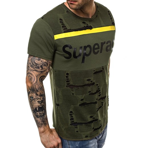 Ozonee t-shirt męski zielony z krótkim rękawem