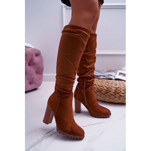 Kozaki Damskie Na Słupku Zamszowe Camel 9KZ35-1494 37 TAGLESS