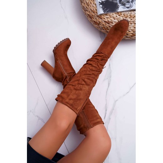 Kozaki Damskie Na Słupku Zamszowe Camel 9KZ35-1494 37 TAGLESS