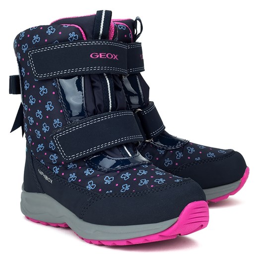 Buty zimowe dziecięce Geox na rzepy w abstrakcyjnym wzorze śniegowce