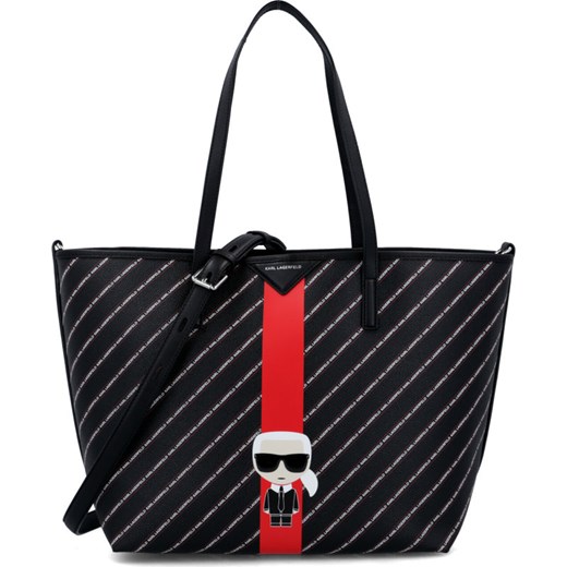 Czarna shopper bag Karl Lagerfeld młodzieżowa skórzana bez dodatków na ramię