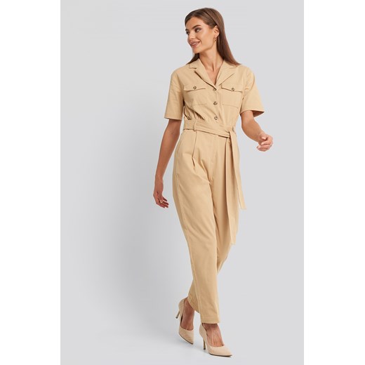 NA-KD Belted Cargo Short Sleeve Jumpsuit - Beige NA-KD 32