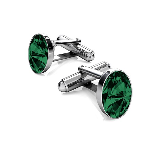 Srebrne spinki do mankietu z owalnym kryształem Swarovski, srebro 925 : Kolor kryształu SWAROVSKI - Emerald, Kolor pokrycia srebra - Oksydą