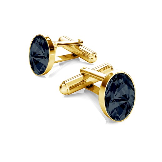 Srebrne spinki do mankietu z owalnym kryształem Swarovski, srebro 925 : Srebro - kolor pokrycia - Pokrycie żółtym 18K złotem, SWAROVSKI - kolor kryształu - Graphite