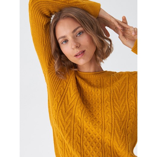 House - Sweter z ozdobnym splotem - Żółty House L
