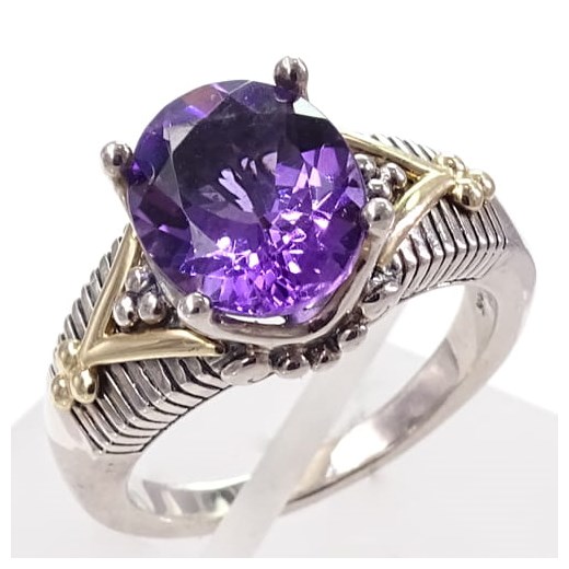 AMETYSTOWY PŁOMIEŃ Srebrny pierścionek z ametystem, sygnet 5,7 ct.