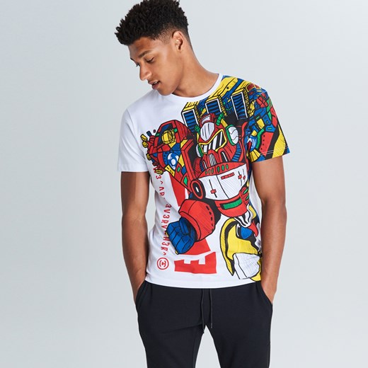 T-shirt męski Cropp wielokolorowy z nadrukami z krótkim rękawem