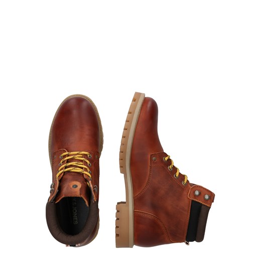 Buty zimowe męskie Jack & Jones brązowe militarne na zimę sznurowane skórzane