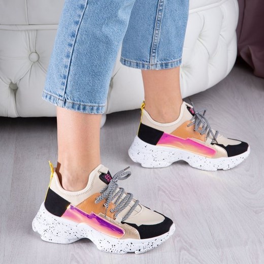 Sneakersy damskie Royalfashion.pl na płaskiej podeszwie wiązane młodzieżowe