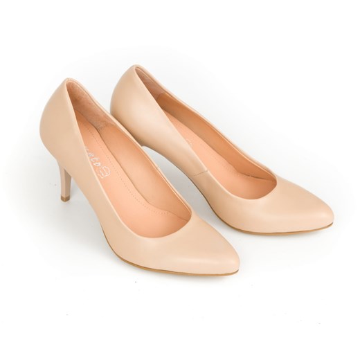 Czółenka Zapato eleganckie bez wzorów bez zapięcia skórzane z okrągłym noskiem