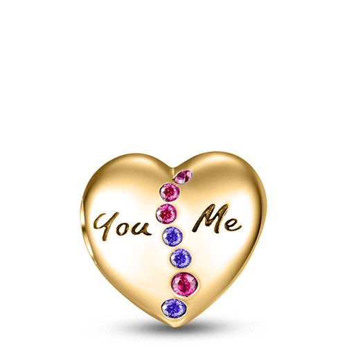Charms Srebrny Pozłacany Serce YOU ME