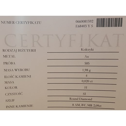 Kolczyki Diament Ametyst Topaz Morganit Złoto 585