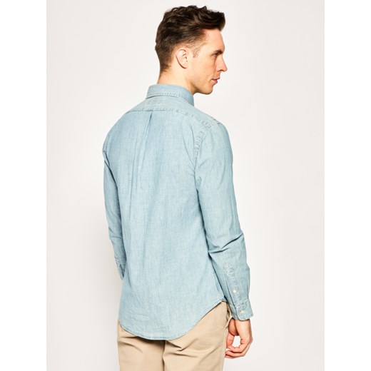 Koszula męska Polo Ralph Lauren niebieska z kołnierzykiem button down gładka z długim rękawem