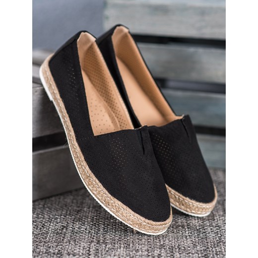 CzasNaButy espadryle damskie czarne casual płaskie bez wzorów bez zapięcia