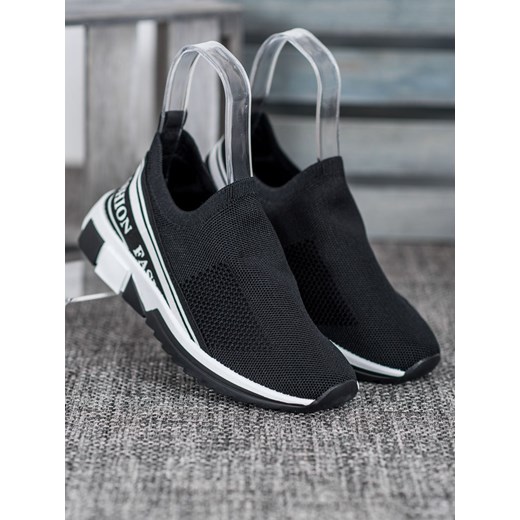 Buty sportowe damskie CzasNaButy gładkie czarne bez zapięcia płaskie