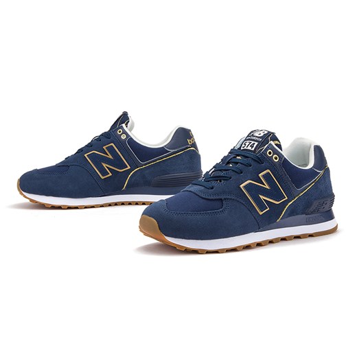 Buty sportowe damskie New Balance w stylu casual niebieskie ze skóry bez wzorów1 sznurowane płaskie