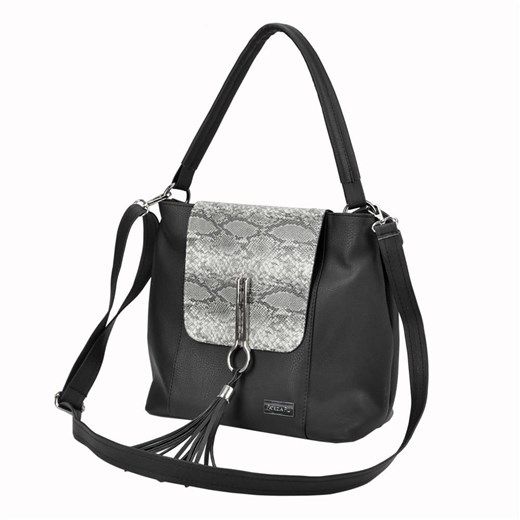 Shopper bag Patrizia Piu na ramię z frędzlami boho średnia z tłoczeniem