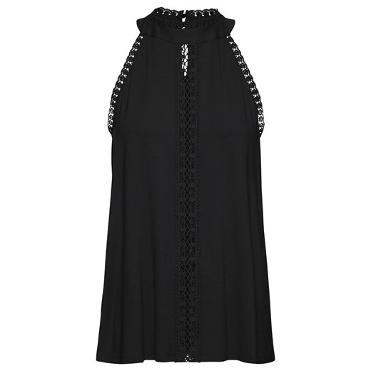 Czarna bluzka damska Bonprix z dekoltem choker koronkowa bez rękawów