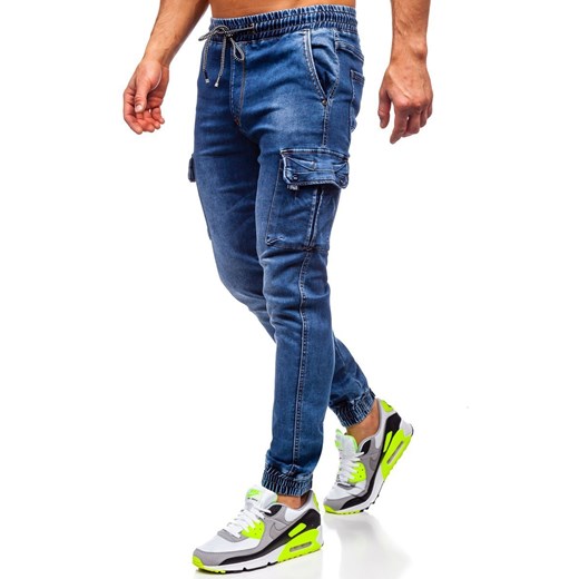 Granatowe spodnie jeansowe joggery męskie Denley KA1311-1