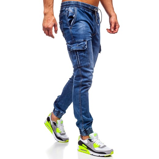 Granatowe spodnie jeansowe joggery męskie Denley KA1311-1