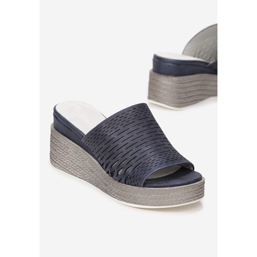 Espadryle damskie Born2be casual na koturnie bez wzorów granatowe letnie