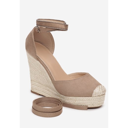 Espadryle damskie beżowe Renee z klamrą bez wzorów