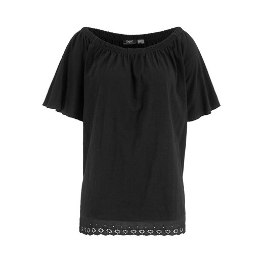 Shirt bawełniany "carmen" z ażurowym haftem | bonprix