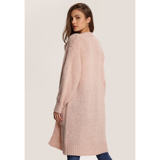 Sweter damski różowy Renee casualowy z dekoltem w serek
