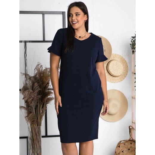 Sukienka do pracy ołówkowa LETNIA TERESA flamenco elegancka plus size granatowa Plus Size karko.pl