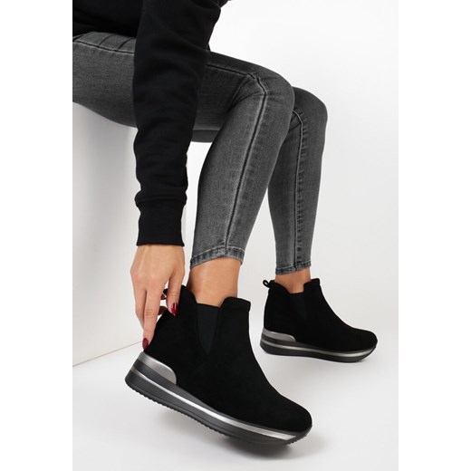 Born2be buty sportowe damskie sneakersy w stylu młodzieżowym czarne bez zapięcia