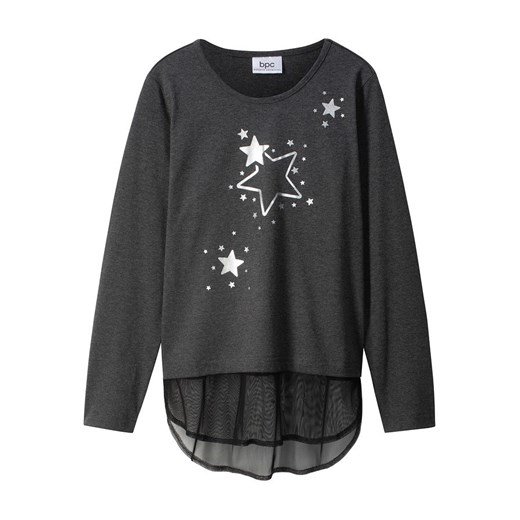 Shirt dziewczęcy z długim rękawem i tiulową wstawką | bonprix Bonprix 140/146 bonprix