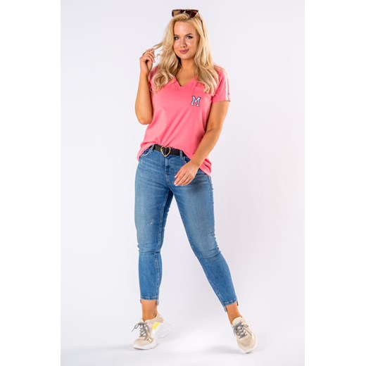 bawełniana bluzka z krótkim rękawem, dekoltem w serek i lampasami na ramionach Ptakmoda.com 40 ptakmoda.com