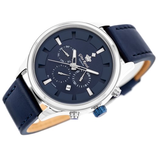 ZEGAREK MĘSKI GINO ROSSI - E11658A-6F1 - EXCLUSIVE (zg291b) + BOX - Srebrny || Granatowy Gino Rossi TAYMA