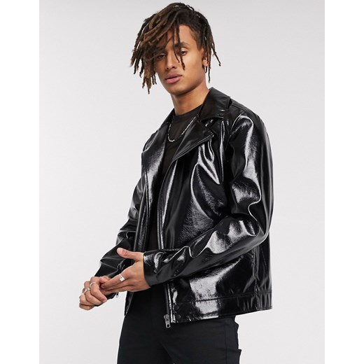 ASOS DESIGN – Czarna kurtka typu biker z imitacji skóry o wysokim połysku-Czarny XXS Asos Poland