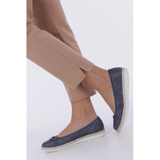 Granatowe baleriny espadryle ażurowe kokardka skórzana wkładka Casu W19X1/N Casu 38 promocja Casu.pl