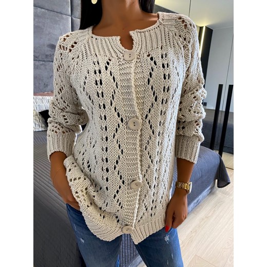 Kremowy Rozpinany Sweter 4728-37-D Modnakiecka.pl Uniwersalny ModnaKiecka.pl