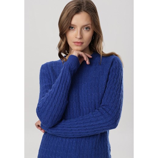 Sweter damski Born2be casualowy z okrągłym dekoltem