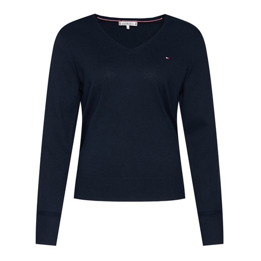Granatowy sweter damski Tommy Hilfiger w serek gładki
